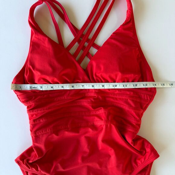 La Blanca Island Goddess Multi-Strap Cross Back One Piece Swimsuit in Cherry Red - Picture 11 of 13